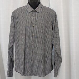 BUGATCHI  Men's ABSTRACT PRINT L/S CLASSIC FIT  SPORT SHIRT SZ L White/Black